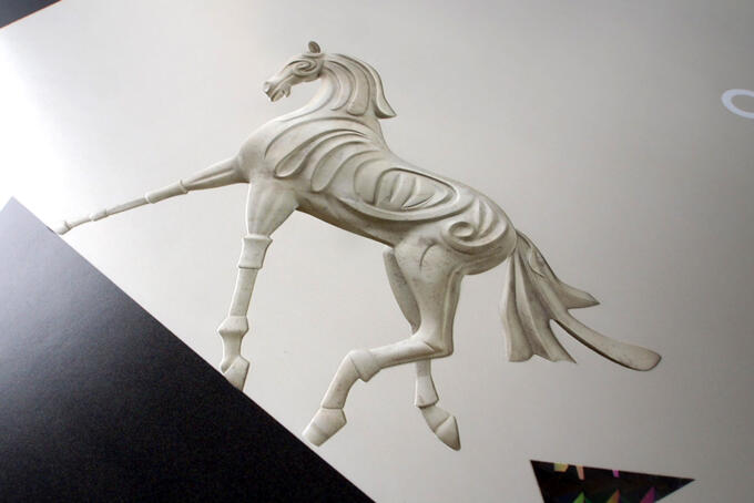3D Prägung von einem Pferd auf Papier