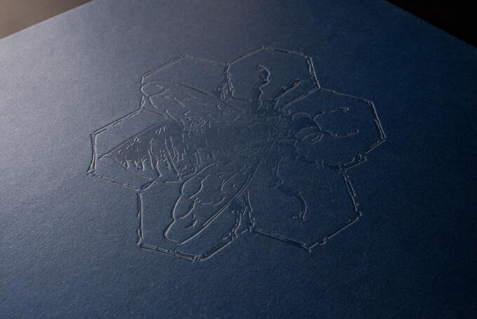 Blindprägung tief am Buchtitel